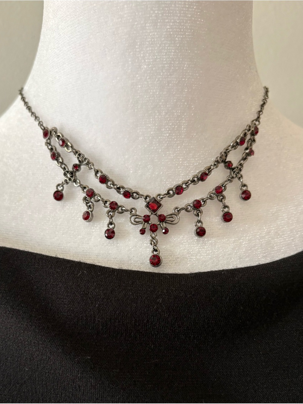Vintage VCLM Gothic Red Rhinestone Festoon Choker Necklace 90s